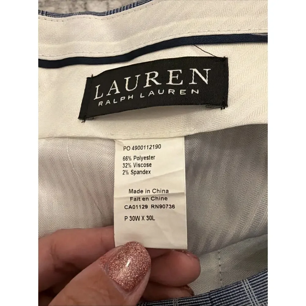 Lauren Ralph Lauren Dress Pants 30x30 Blue Plaid Windowpane‎